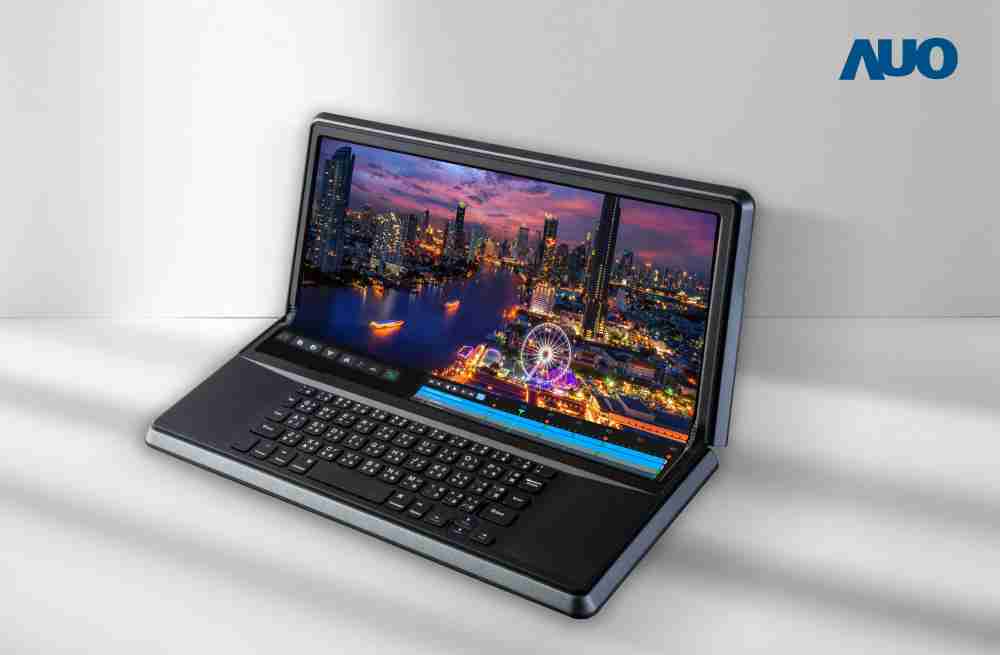 人生就是博14.6吋Micro LED折迭显示屏幕，，搭配半径4mm的弯折绞炼，，，，以及高画素、、高亮度、、高对比度的显示技术特点，，即便在大视角下仍保有绝佳色相与亮度